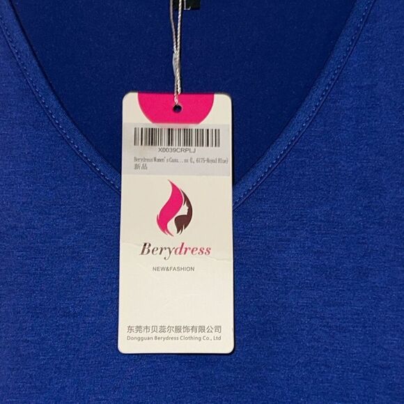 "NEW" Berydress Blue V-neck Short Sleeve Tiered Casual Midi Dress Ladies Large - Picture 2 of 5